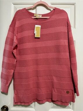 MICHAEL Michael Kors Rose Pink Ribbed-Stripe Knit Sweater